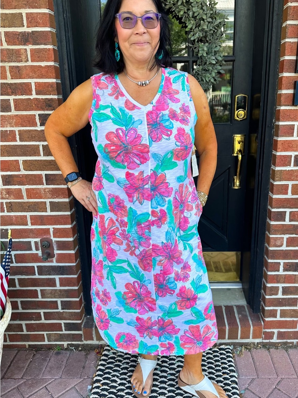 Escape by Habitat Multicolor Sketch
Floral Sleeveless Dress Cotton Size Large